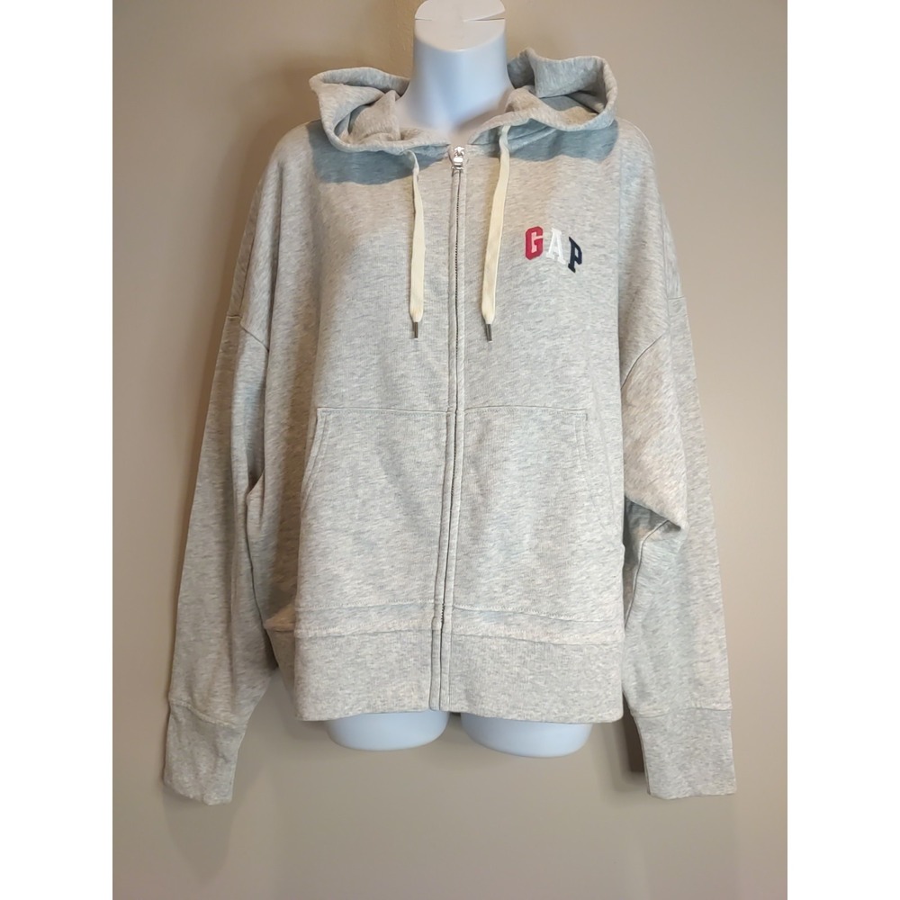 Gap Heather Grey zip Embroidery Logo Times Square Sequins Hoodie Sweatshirt L